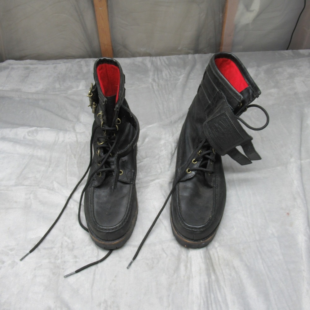 Polo Ralph Lauren Mens 9.5D Wolcott Boots BLK Leather Buckle Work Combat Ranger - Picture 2 of 16